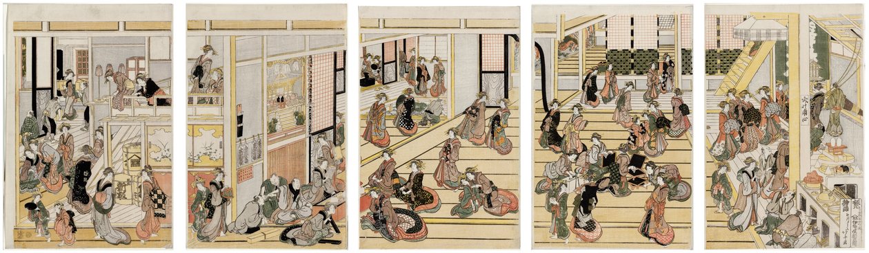 Nowy Rok w domu publicznym Ogi-ya autorstwa Katsushika Hokusai