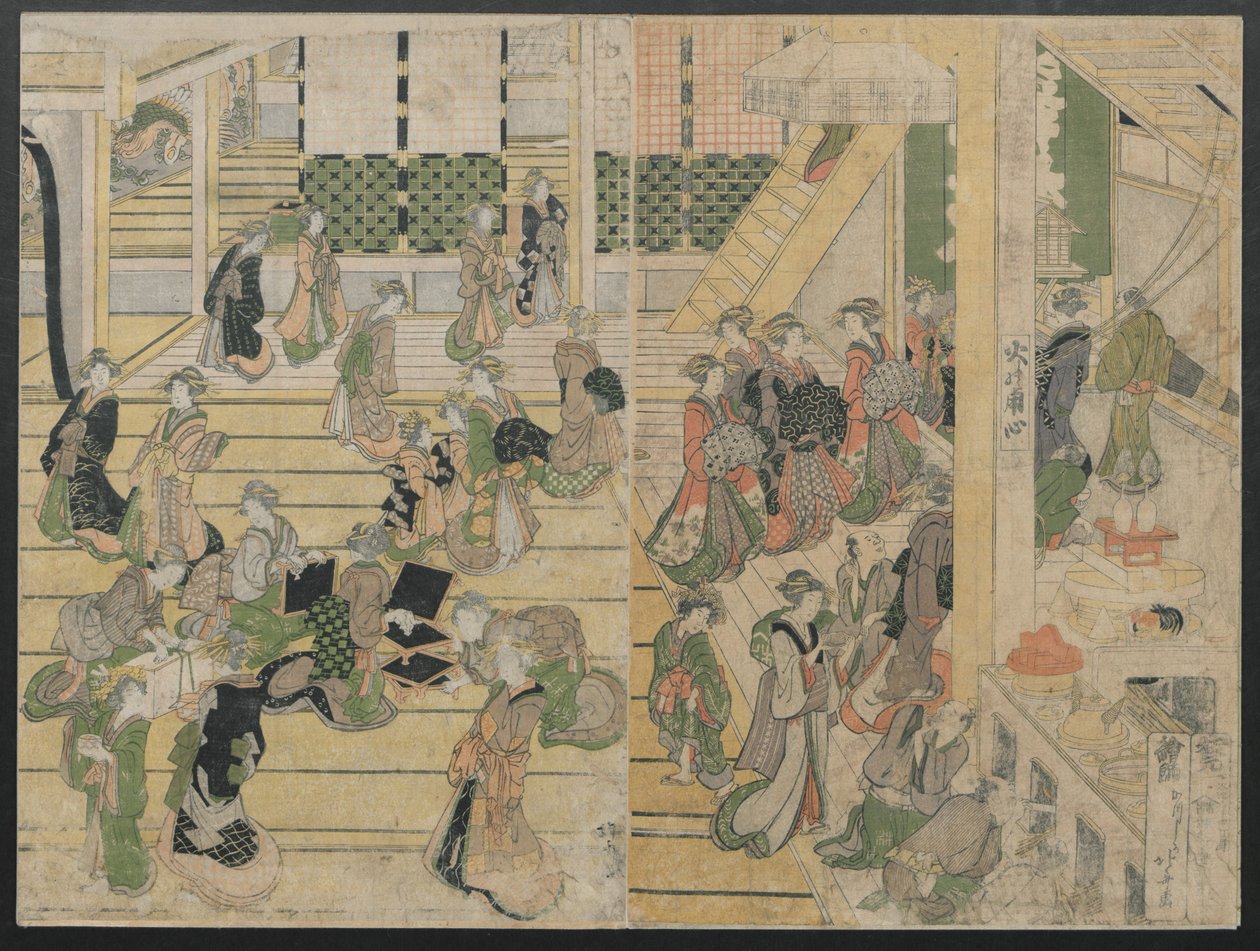 Nowy Rok w Ogiya Seiro, ok. godz. 1804. autorstwa Katsushika Hokusai