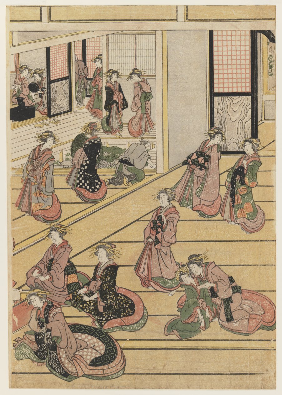 Dni Nowego Roku w Herbaciarni Ogi-ya. ok. 1810 (kolorowy drzeworyt) (zestaw patrz 277795-277797) autorstwa Katsushika Hokusai