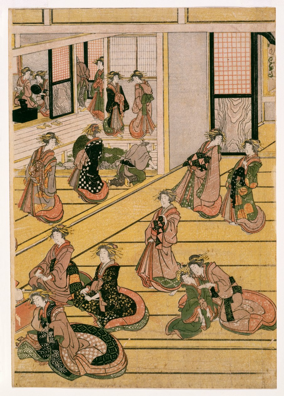 New Years Days of the Teahouse Ogi-ya, c.1810 (odbitki drzeworytowe) (patrz także 406533, 406534 i 406535) autorstwa Katsushika Hokusai