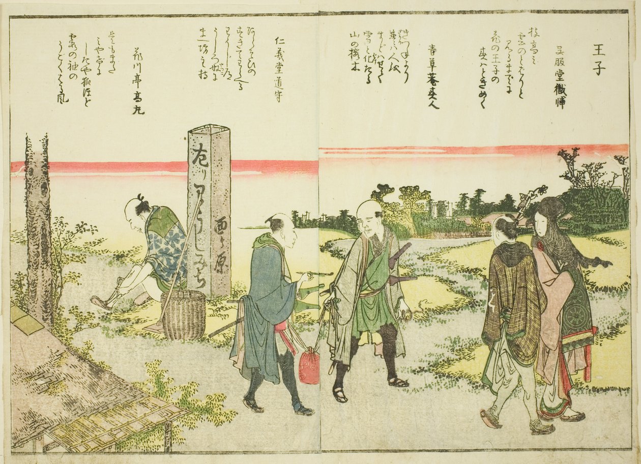 Oji, z tom. 1 ilustrowanej książki „Piękne widoki na wschodnią stolicę w skrócie (Toto shokei ichiran)” autorstwa Katsushika Hokusai