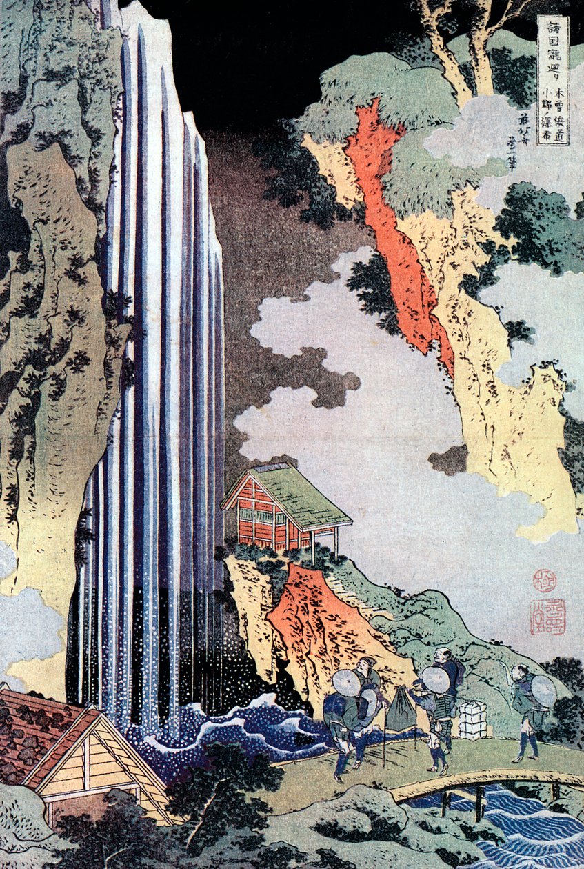 Wodospad Ono wzdłuż Kisokaido, c1780-1849 autorstwa Katsushika Hokusai