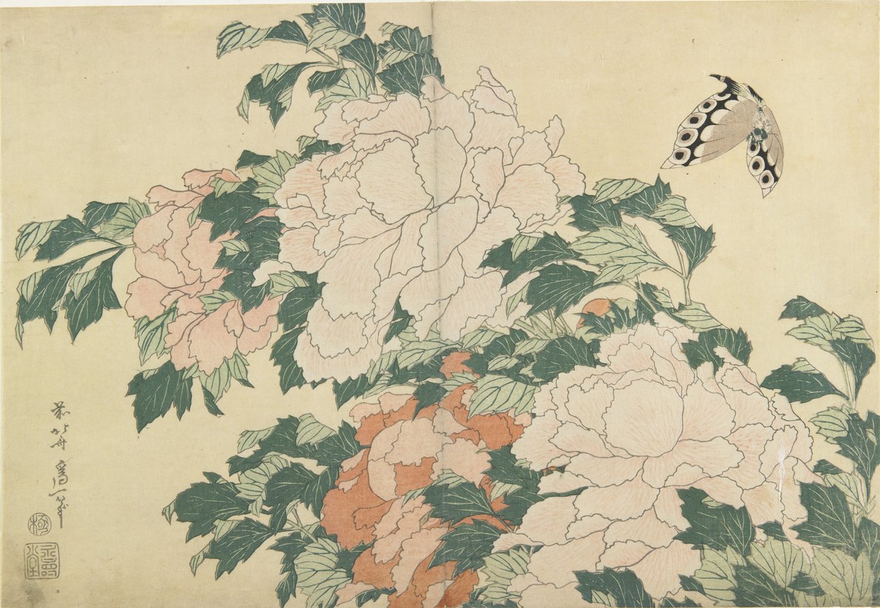 Piwonie i motyle, ok. 1930 r. 1830-1831 autorstwa Katsushika Hokusai