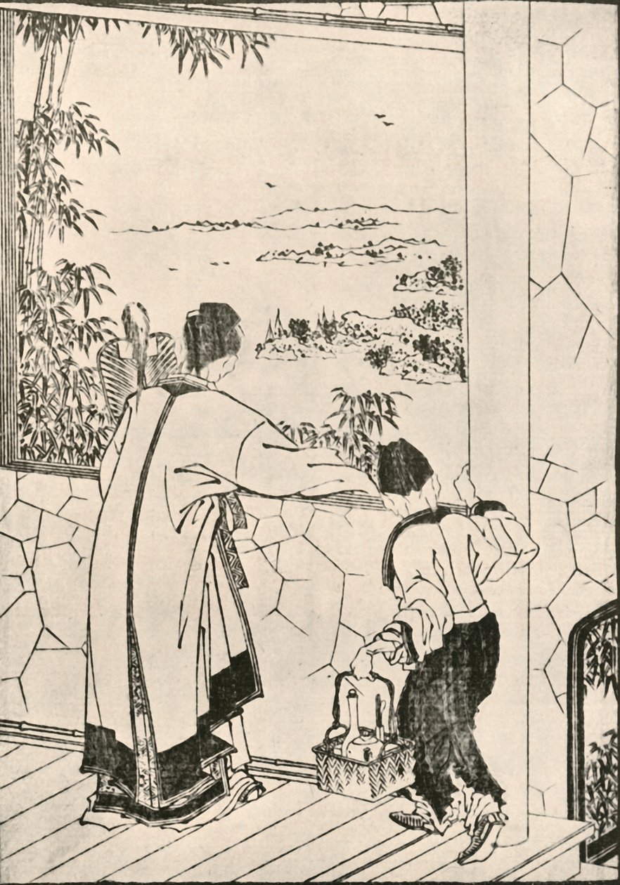 Ludzie wyglądający przez okno, koniec XVIII-początek XIX wieku, 1924. autorstwa Katsushika Hokusai