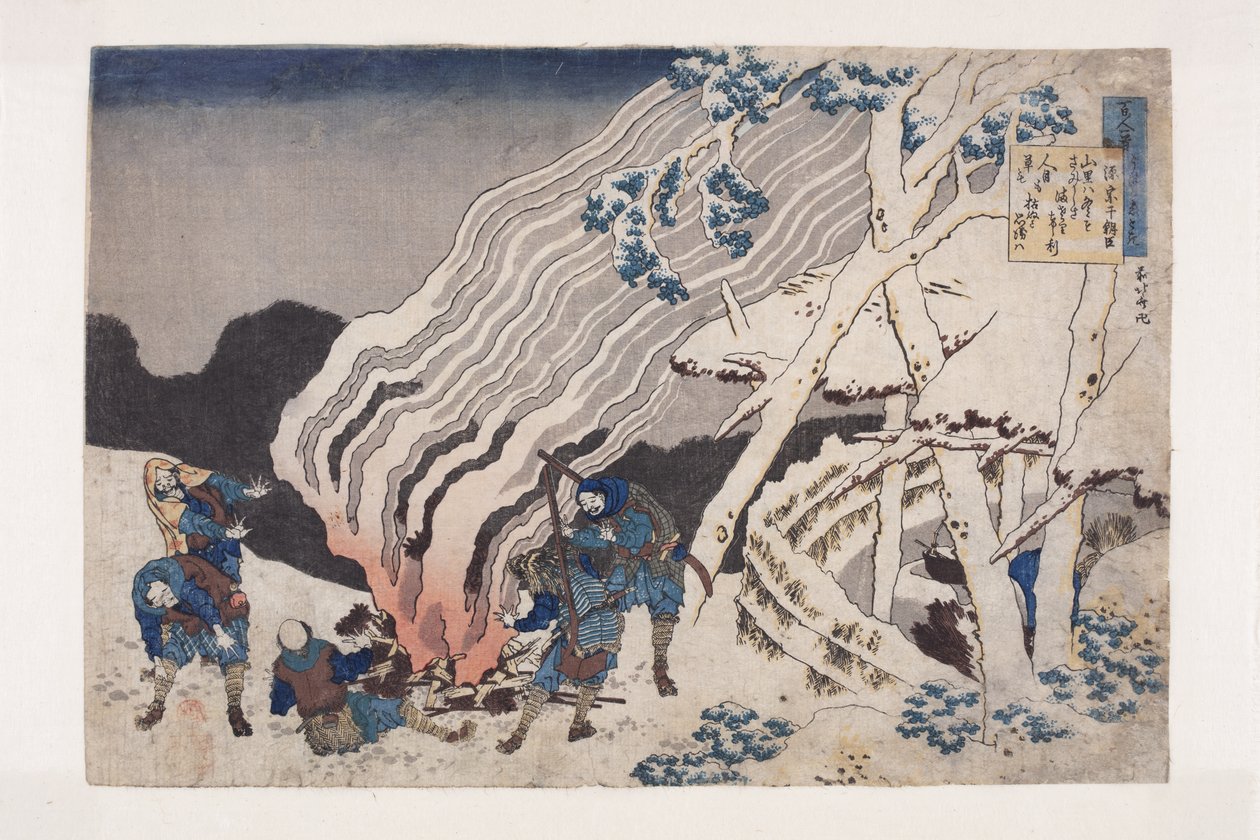 Wiersz Minamoto No Muneyuki (kolorowy drzeworyt) autorstwa Katsushika Hokusai