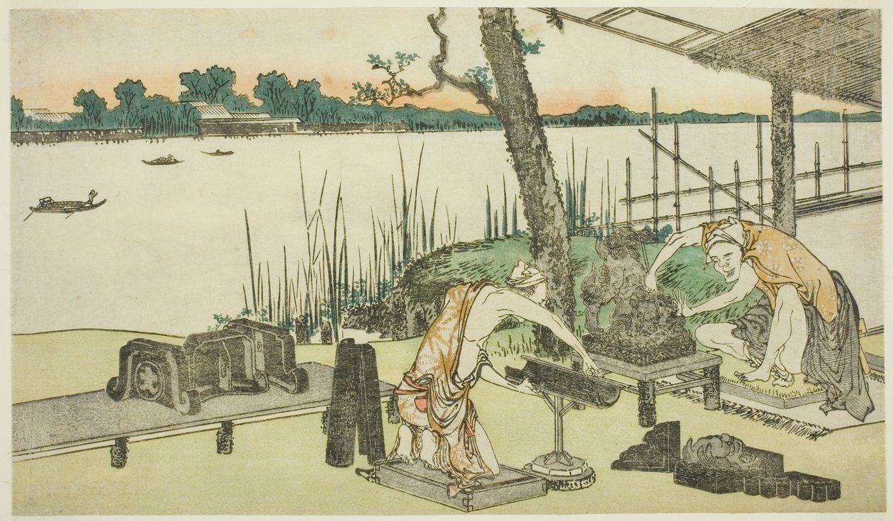Garncarzy w pracy - Imado autorstwa Katsushika Hokusai