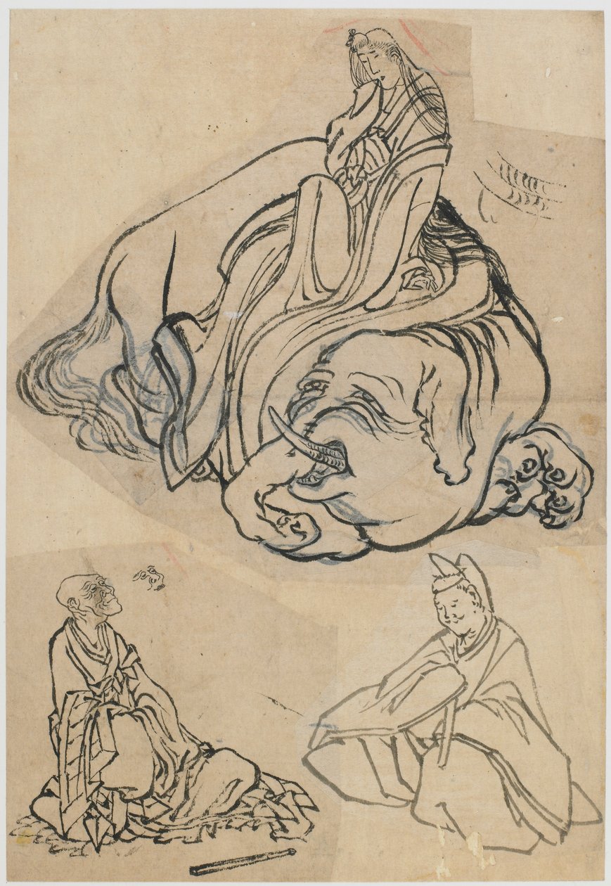Szkic przygotowawczy do Kurtyzany Eguchi jako Bodhisattwy Fugen..., okres Edo, c1806-1811. autorstwa Katsushika Hokusai