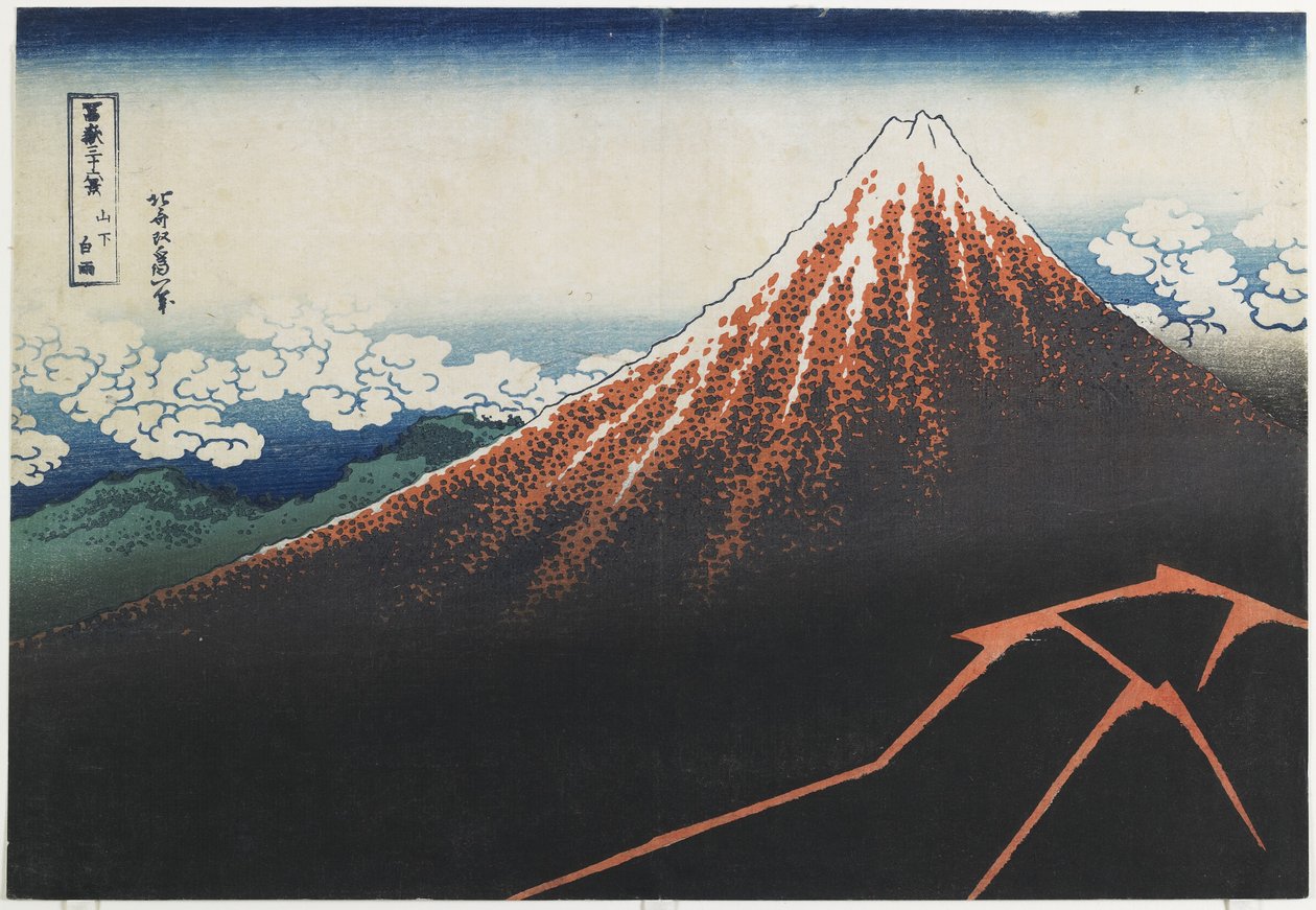 Ulewa pod szczytem, 1831-1834 autorstwa Katsushika Hokusai