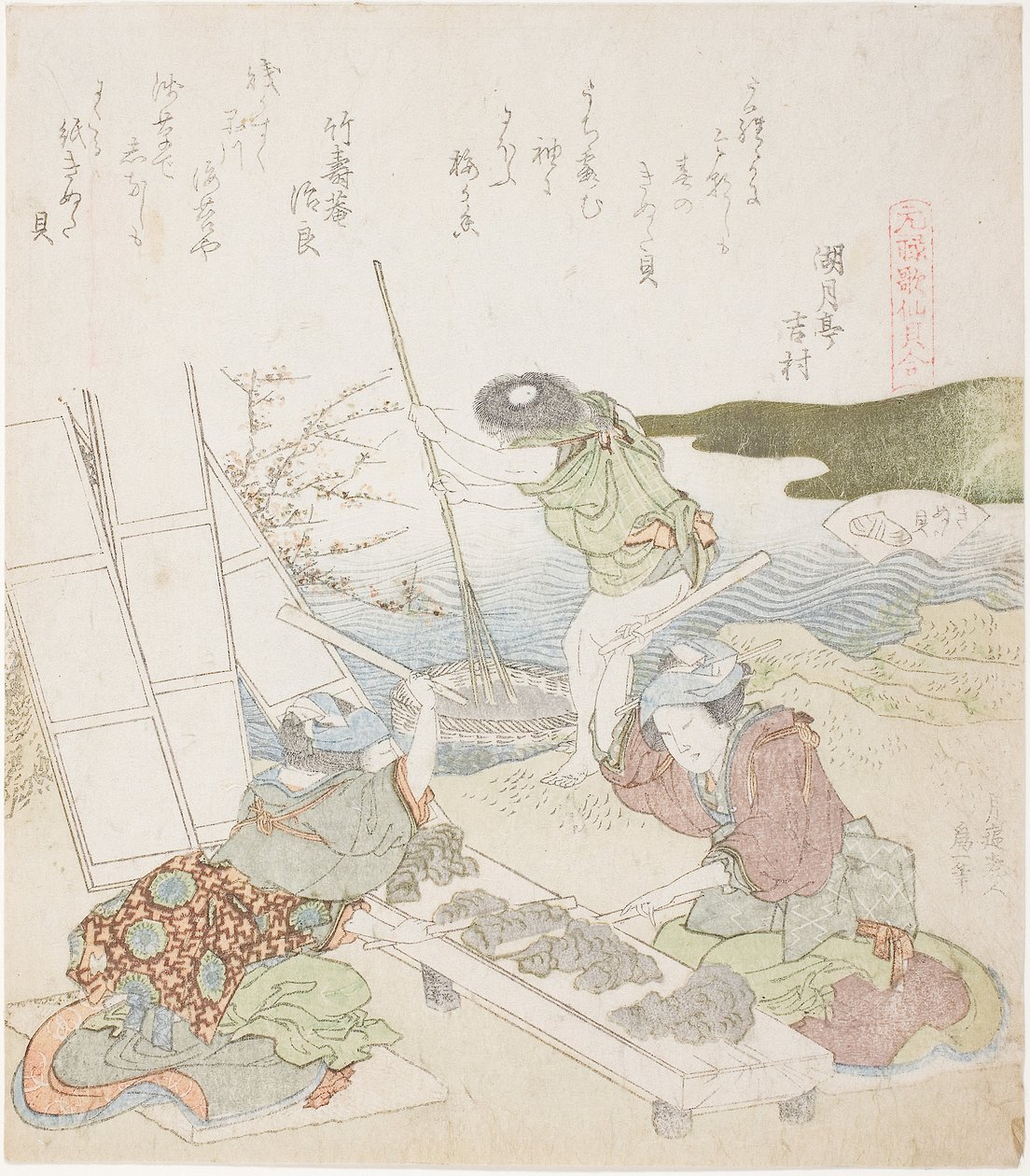 Papier do recyklingu, ilustracja do powłoki Fulling-block autorstwa Katsushika Hokusai