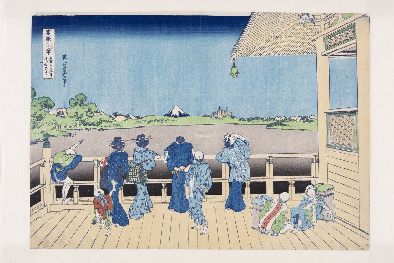 Sala Sazai Świątyni Pięciuset Arhatów (Gohyaku Rakan-ji Sazaid?) (kolorowy drzeworyt) autorstwa Katsushika Hokusai