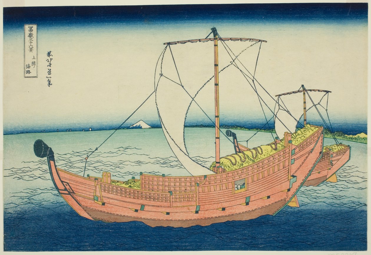 Sea Lane poza prowincją Kazusa (Kazusa no kairo), z serii „Trzydzieści sześć widoków na górę Fuji (Fugaku sanjurokkei)” autorstwa Katsushika Hokusai