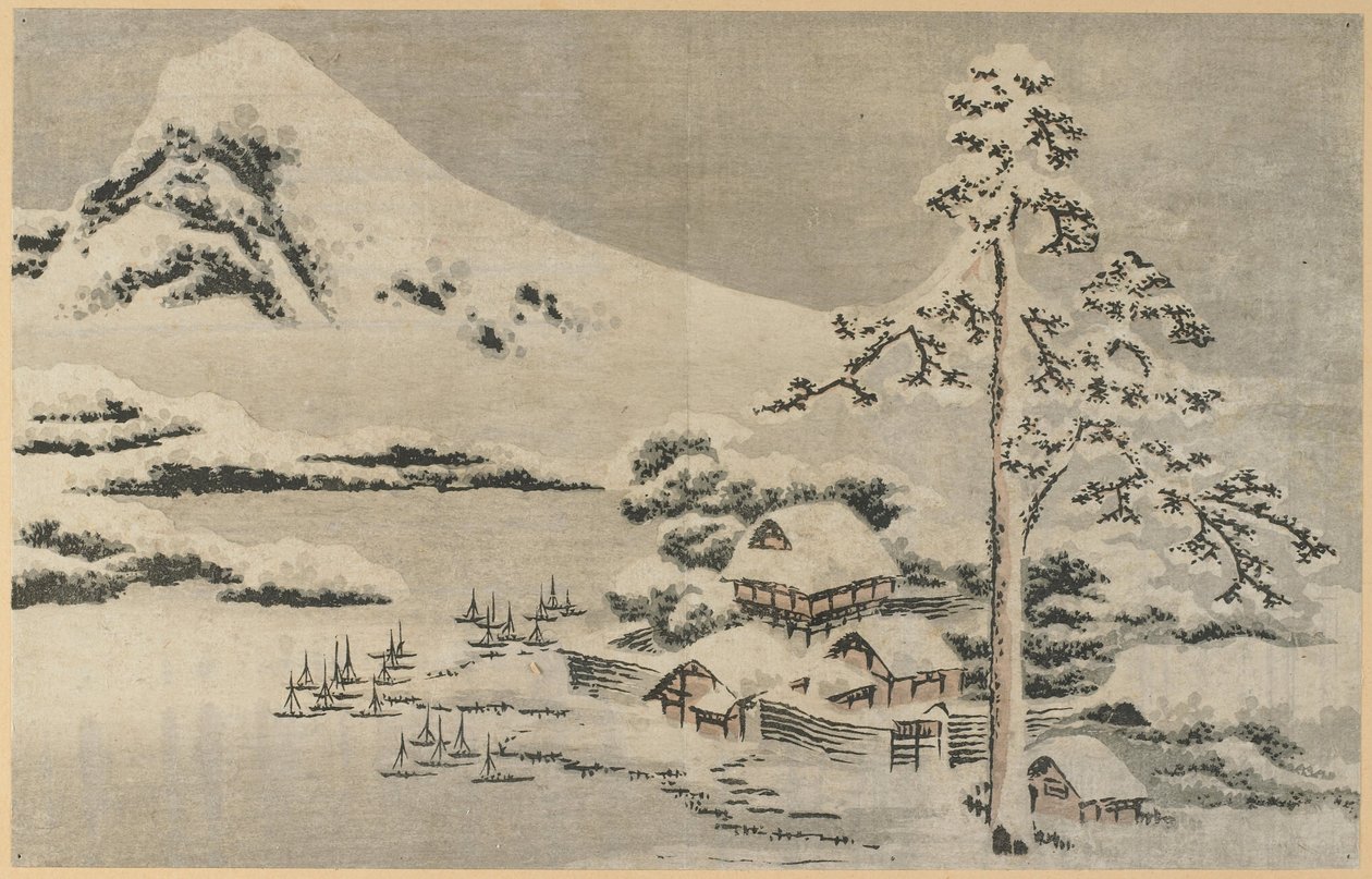 Nadmorska wioska w śniegu autorstwa Katsushika Hokusai