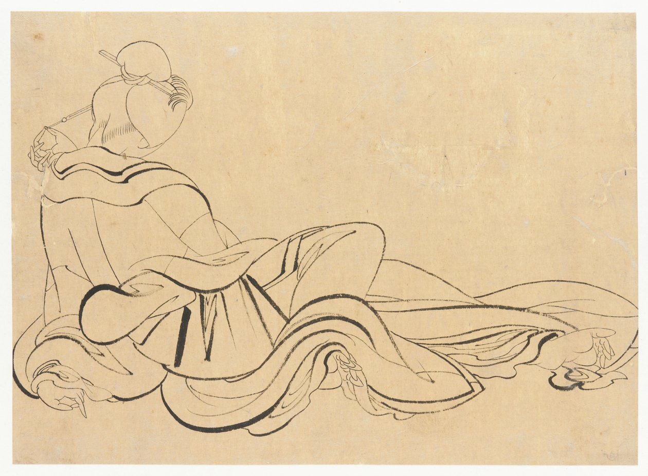Siedząca kobieta drapiąca się po głowie, koniec XVIII-początek XIX wieku. autorstwa Katsushika Hokusai