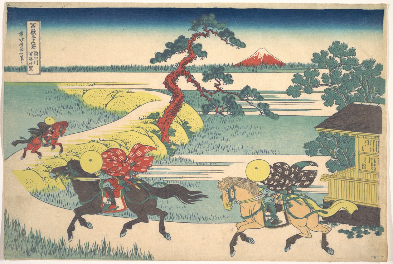 Wioska Sekiya nad rzeką Sumida (Sumidagawa Sekiya no sato), z cyklu „Trzydzieści sześć widoków góry Fuji” (Fugaku sanjūrokkei) autorstwa Katsushika Hokusai