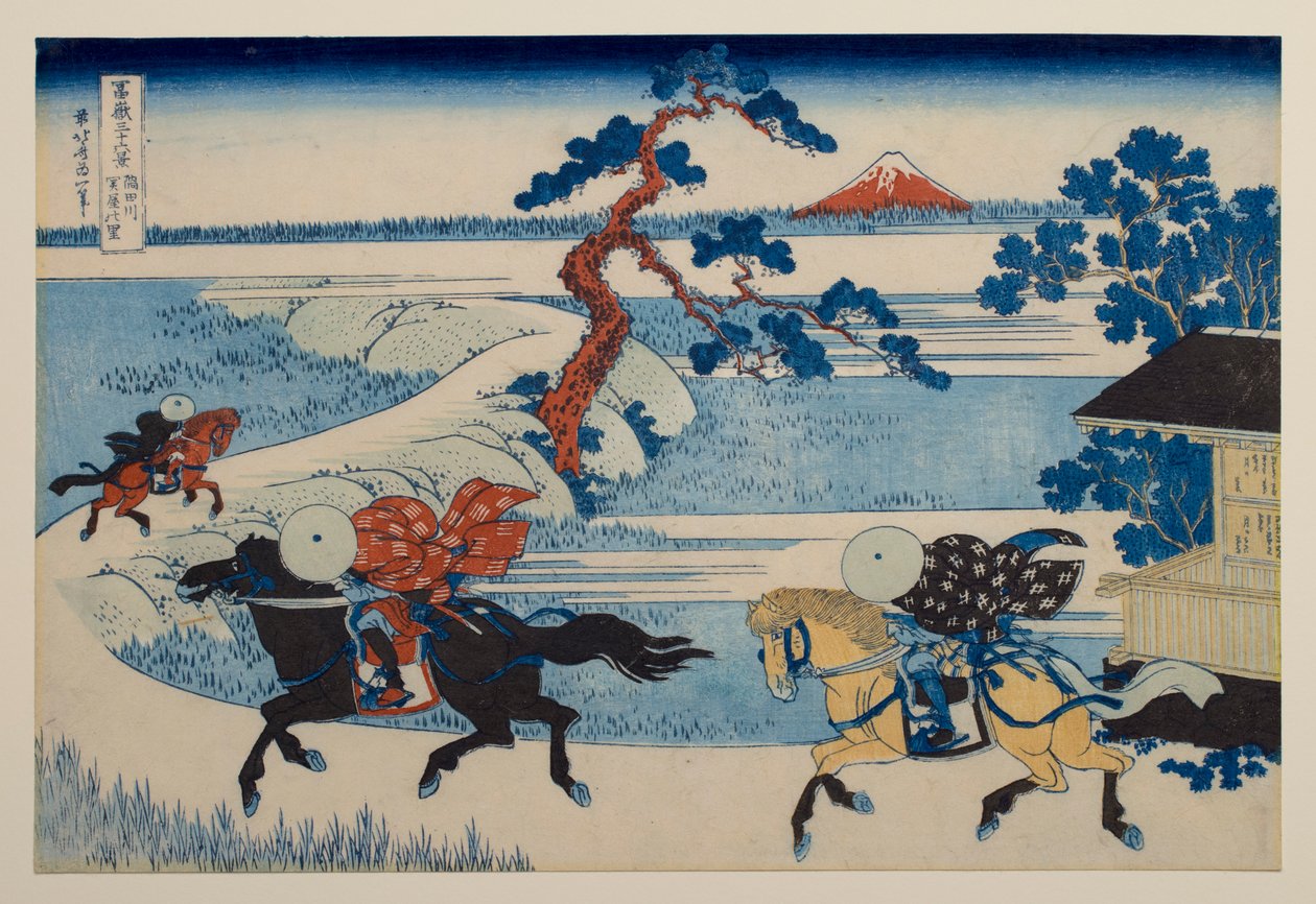Wioska Sekiya nad rzeką Sumida, z cyklu „Trzydzieści sześć widoków góry Fuji” autorstwa Katsushika Hokusai