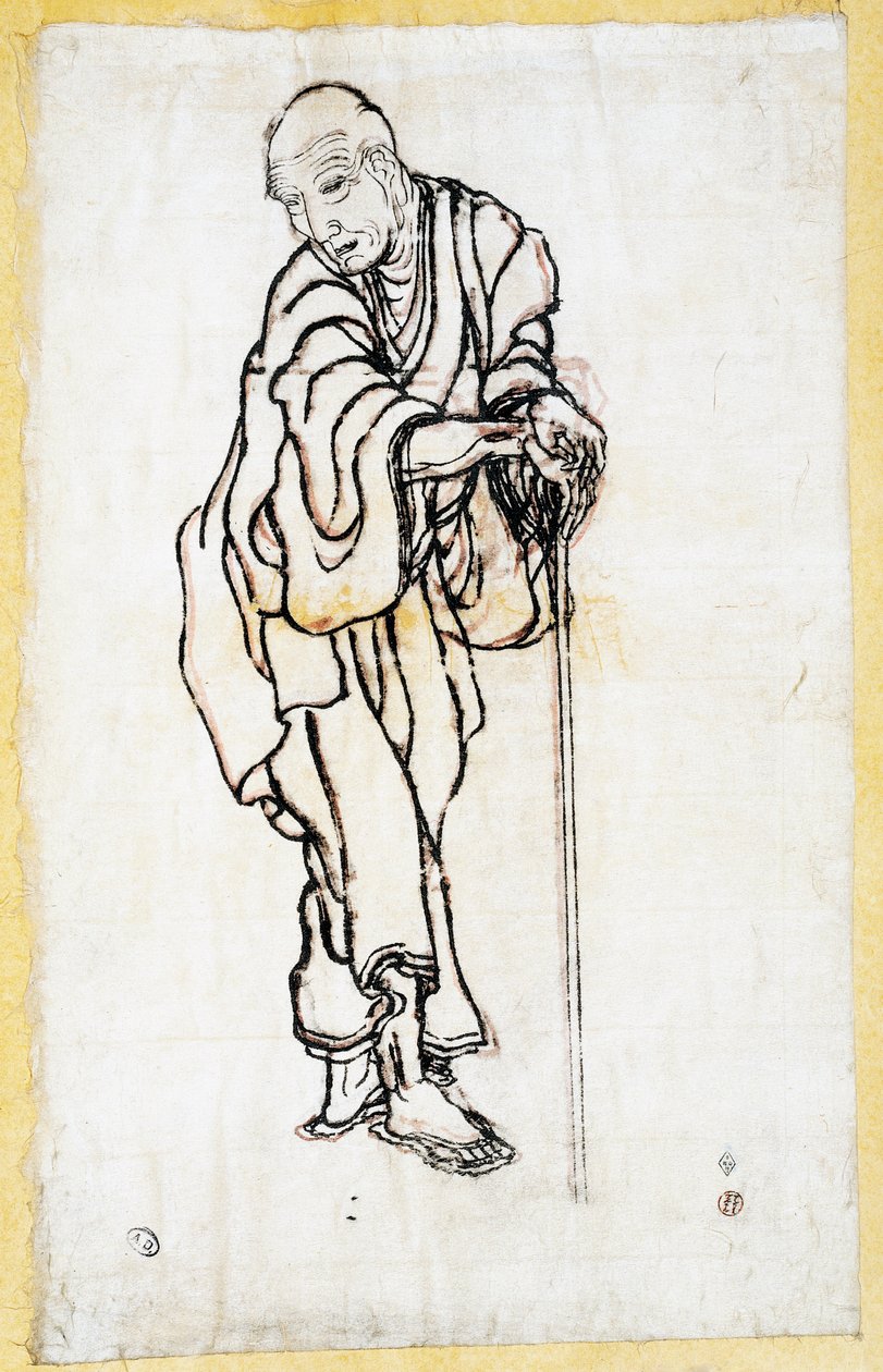 Autoportret jako staruszek, ok. 1840-49 (pióro i atrament na papierze) autorstwa Katsushika Hokusai