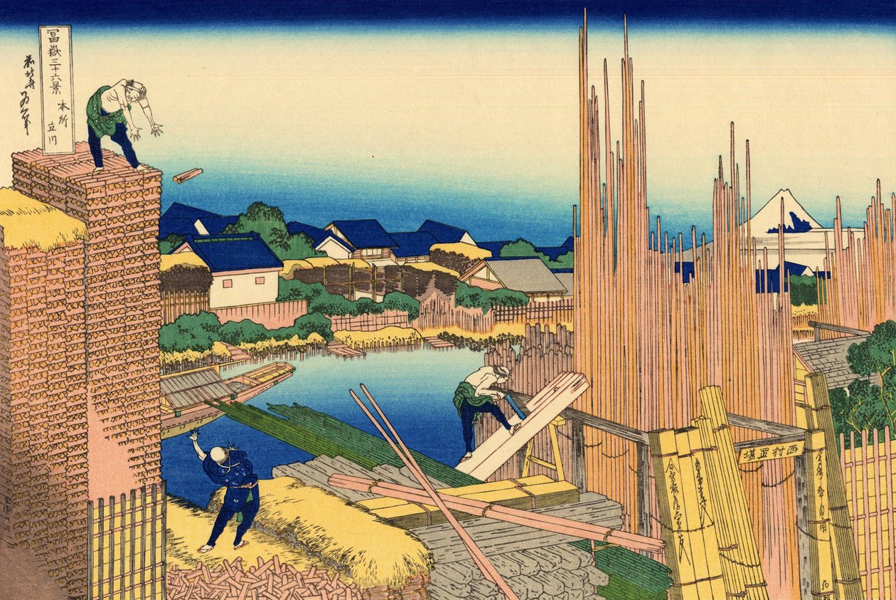 Serie de 36 vues du Mont Fuji : la scierie a Honjo, japonia - Estampe de Katsushika Hokusai (1760-1849) (ecole ukiyo-e) 1830-1833 państwowe Muzeum Sztuk Pięknych im. Puszkina, Moscou autorstwa Katsushika Hokusai