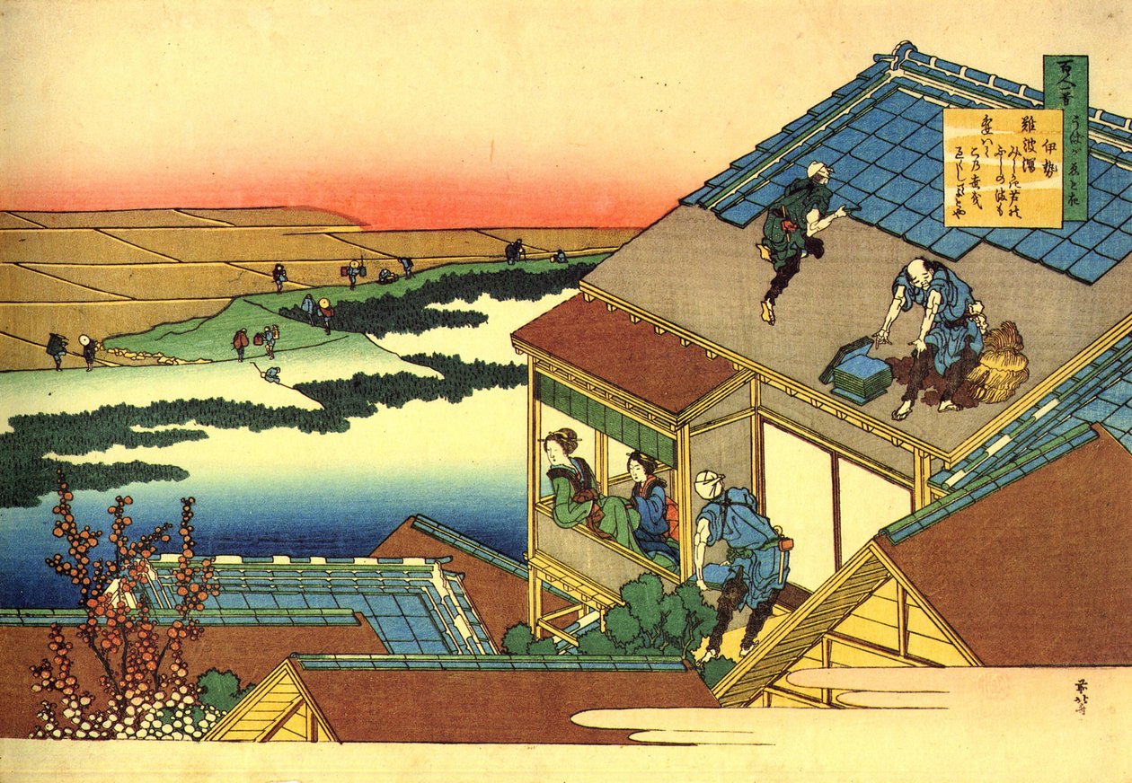 Seria stu wierszy stu poetów: Krajobraz "Lady Ise", Japonia - grafika Katsushika Hokusai (1760-1849) (szkoła ukiyo-e) ok. 1830 r. Pustelnia Państwowa Sankt Petersburg autorstwa Katsushika Hokusai