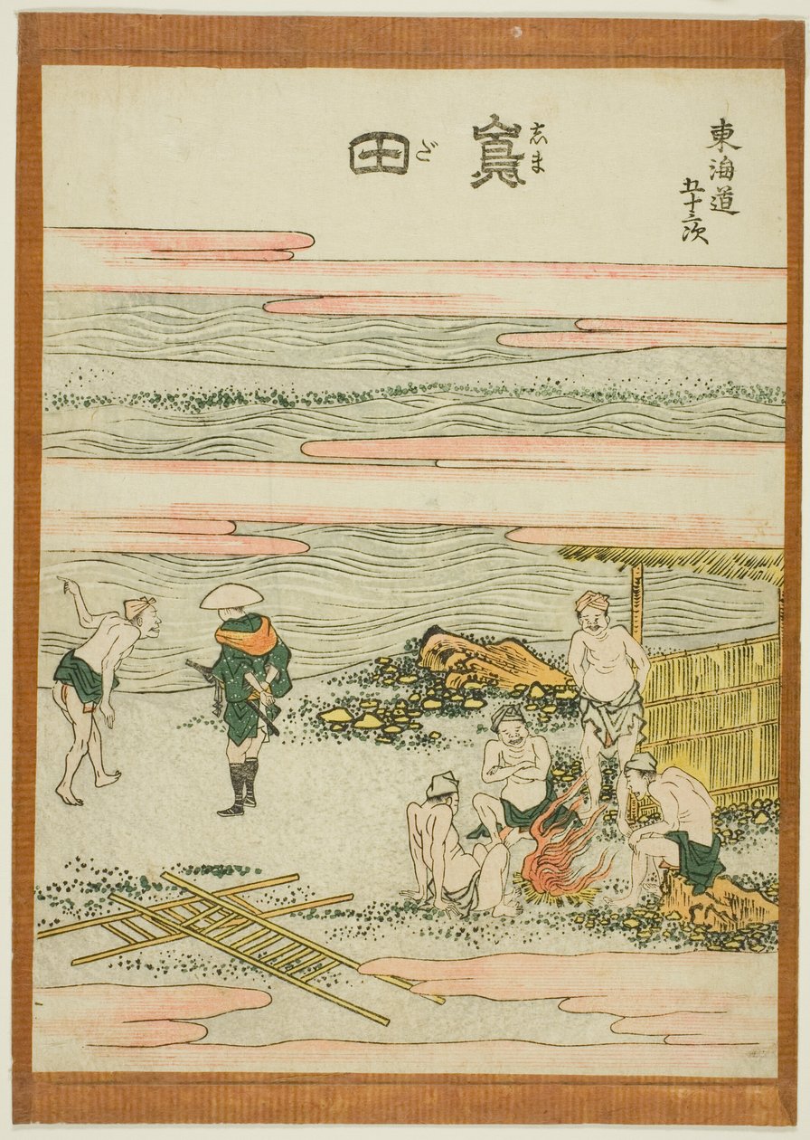 Shimada, z serii „Pięćdziesiąt trzy stacje Tokaido (Tokaido gojusan tsugi)” autorstwa Katsushika Hokusai