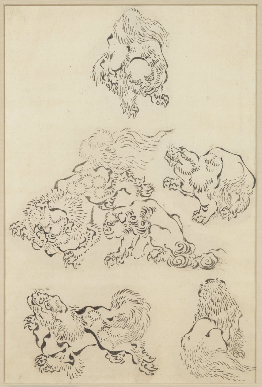 Sześć Lwów autorstwa Katsushika Hokusai