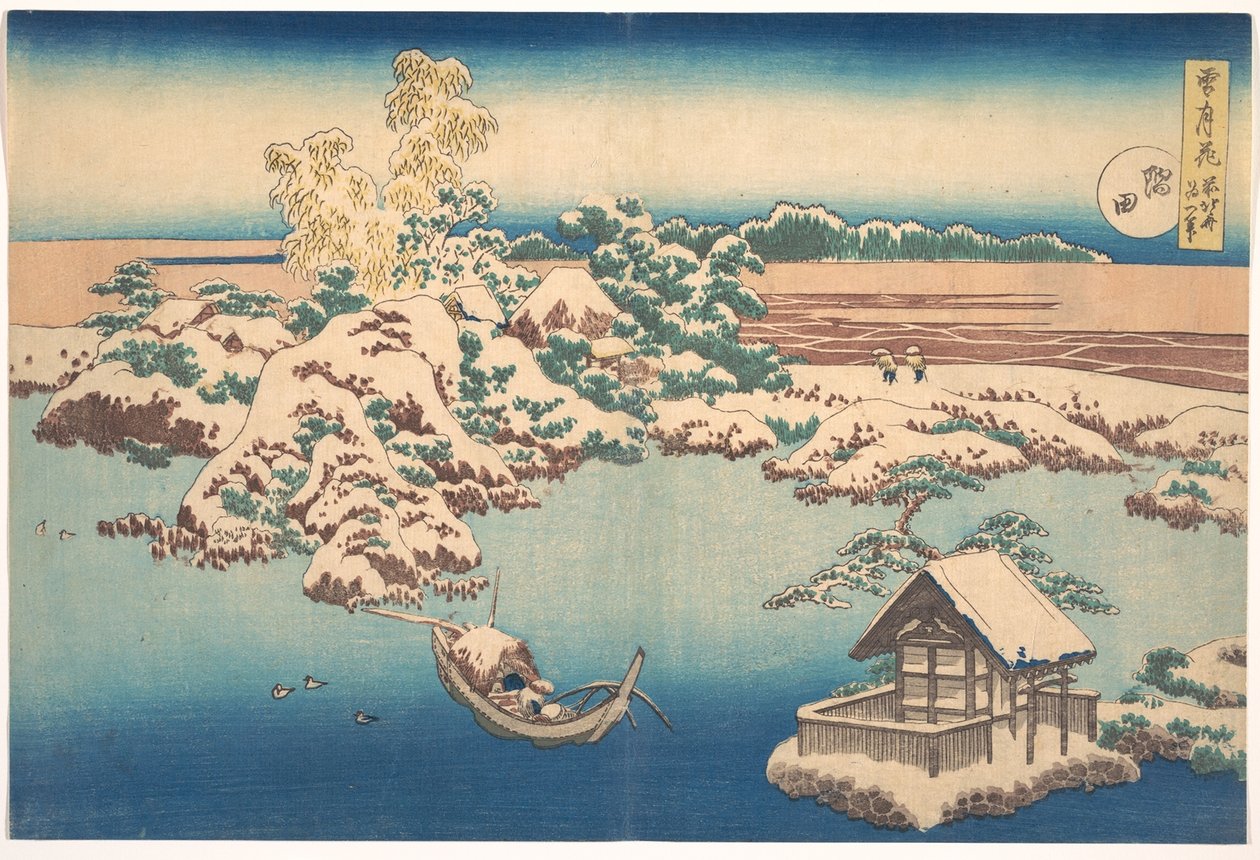Śnieg na rzece Sumida, z serii Śnieg, księżyc i kwiaty, wyd.1833 autorstwa Katsushika Hokusai