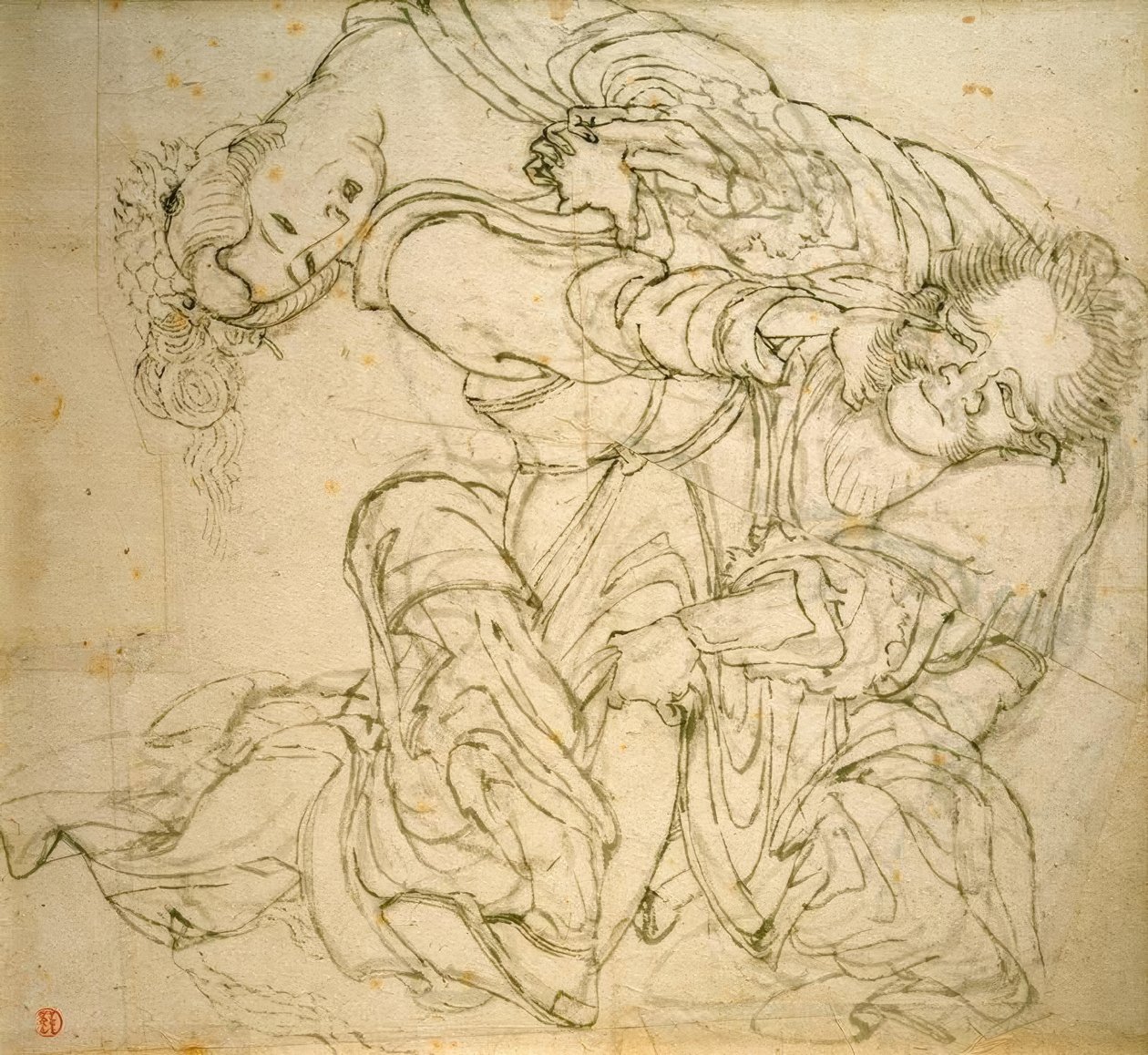 Soko walczy z żoną autorstwa Katsushika Hokusai