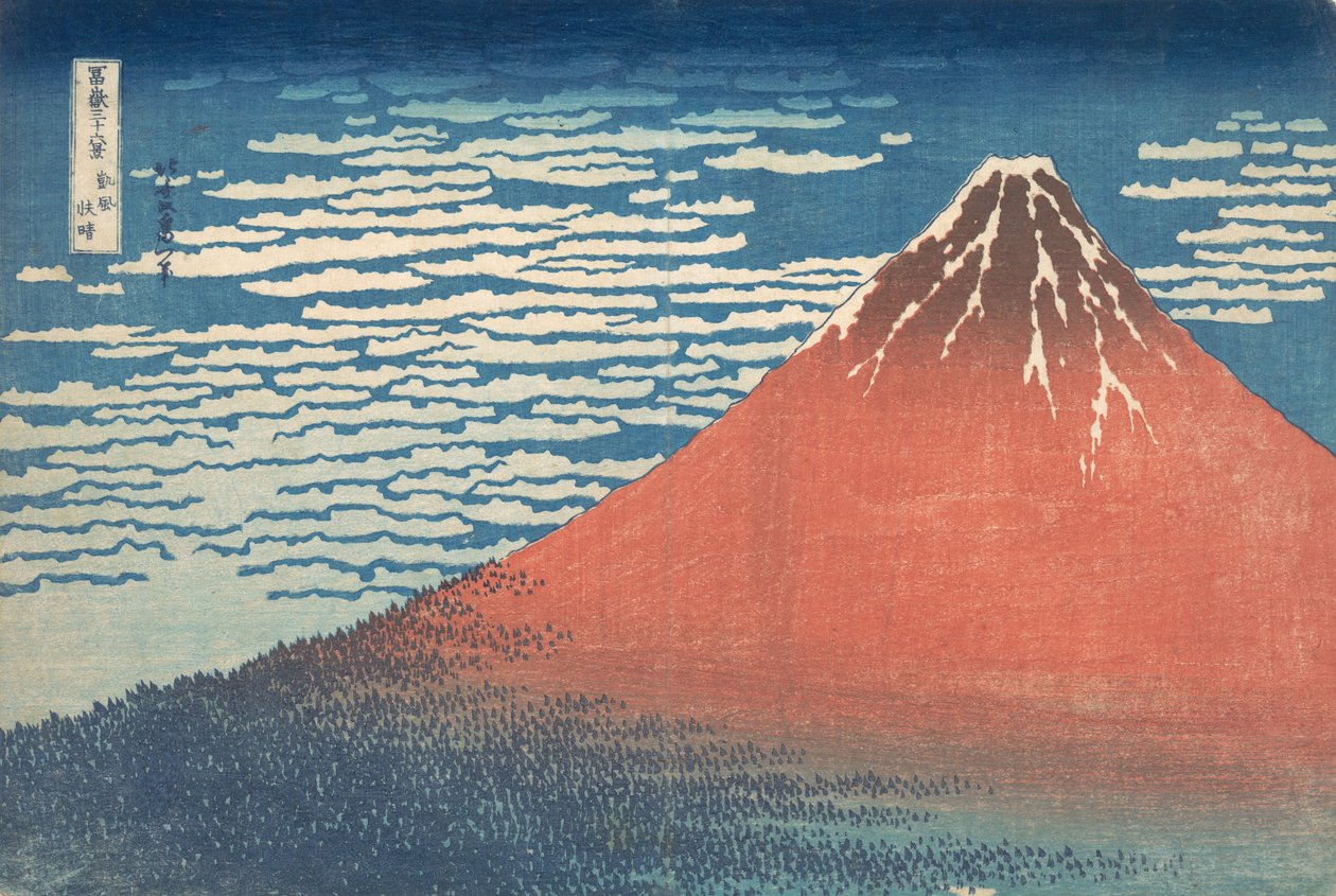 South Wind, Clear Sky Gaifu kaisei, znany również jako Red Fuji, z serii Thirt..., ca. 1830-32. autorstwa Katsushika Hokusai