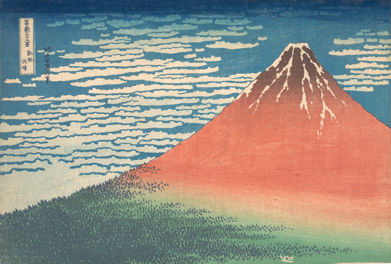 South Wind, Clear Sky Gaifu kaisei, znany również jako Red Fuji, z serii Thirt..., ca. 1830-32. autorstwa Katsushika Hokusai