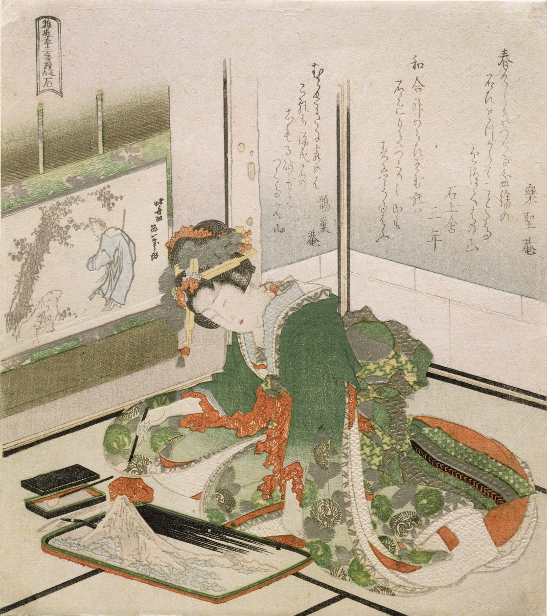 Kamień, z serii „Trzy wzory do dziecięcej gry Kamień-papier-nożyczki”, 1822 (drewnodruk) autorstwa Katsushika Hokusai