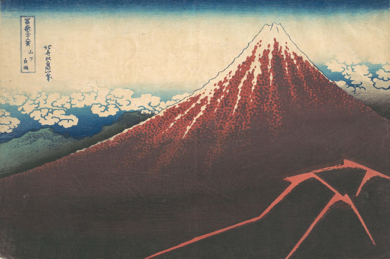 Burza pod górą Fuji Sanka no haku u, z cyklu Trzydzieści sześć widoków góry..., ca. 1830-32. autorstwa Katsushika Hokusai
