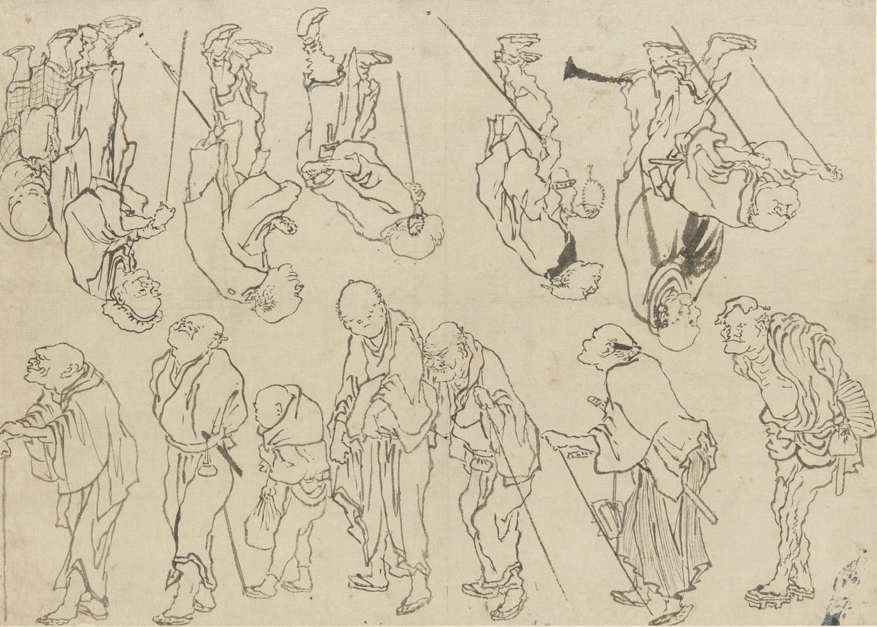 Badania kulawych pielgrzymów, okres Edo (tusz na papierze) autorstwa Katsushika Hokusai