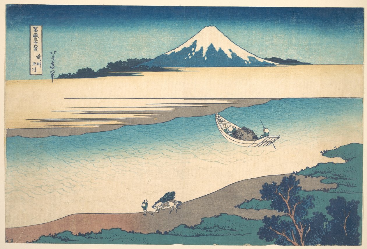 Rzeka Tama w prowincji Musashi (Bushū Tamagawa), z cyklu „Trzydzieści sześć widoków góry Fuji” (Fugaku sanjūrokkei) autorstwa Katsushika Hokusai
