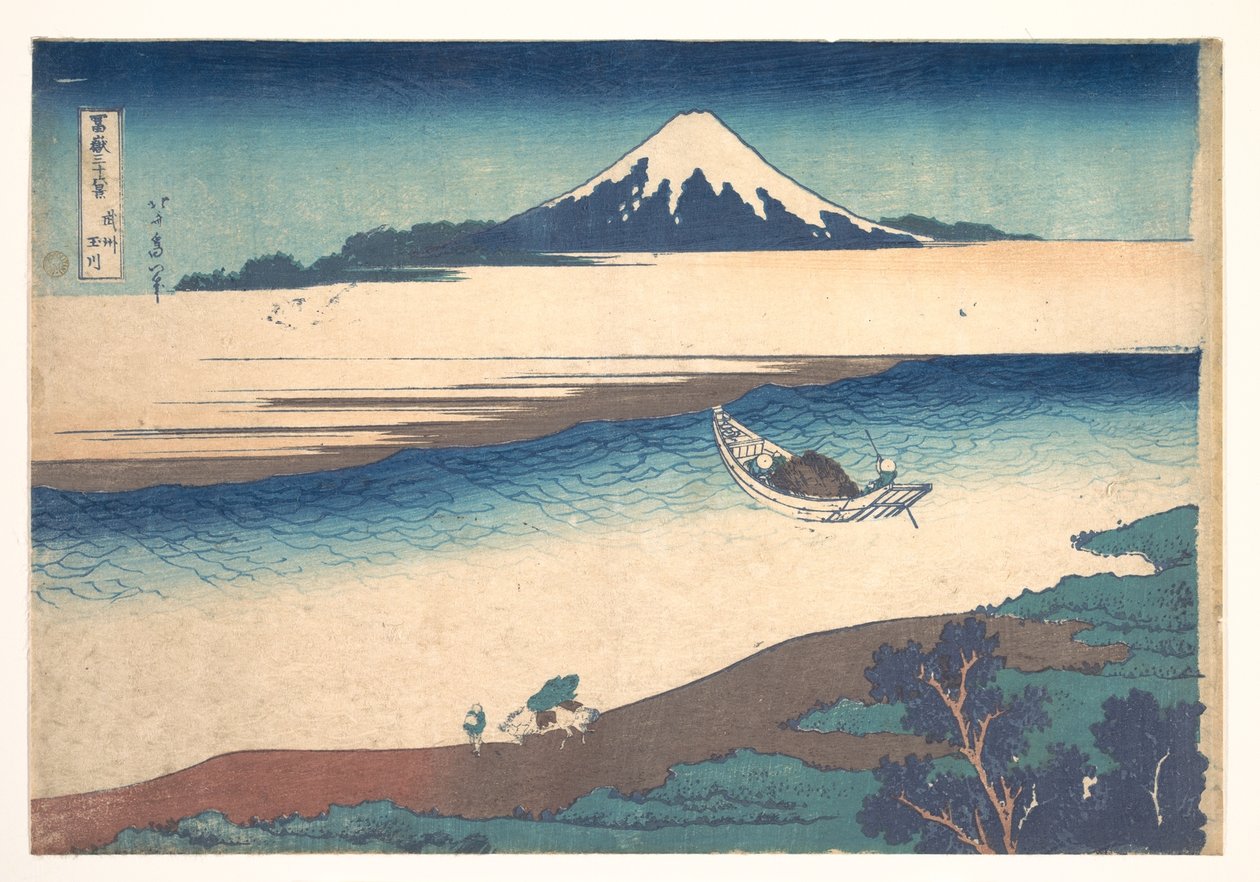 Rzeka Tama w prowincji Musashi (Bushū Tamagawa), z cyklu „Trzydzieści sześć widoków góry Fuji” (Fugaku sanjūrokkei) autorstwa Katsushika Hokusai