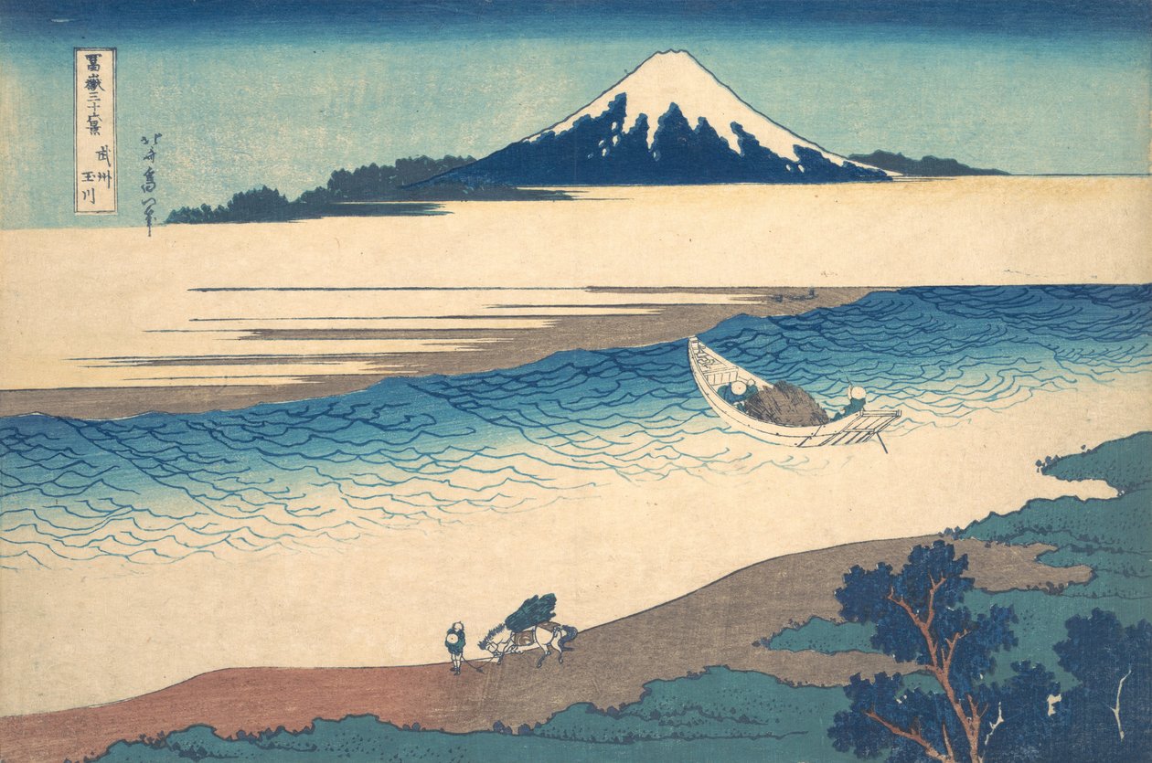 Rzeka Tama w prowincji Musashi Bushu Tamagawa, z cyklu Trzydzieści sześć widoków..., ca. 1830-32. autorstwa Katsushika Hokusai