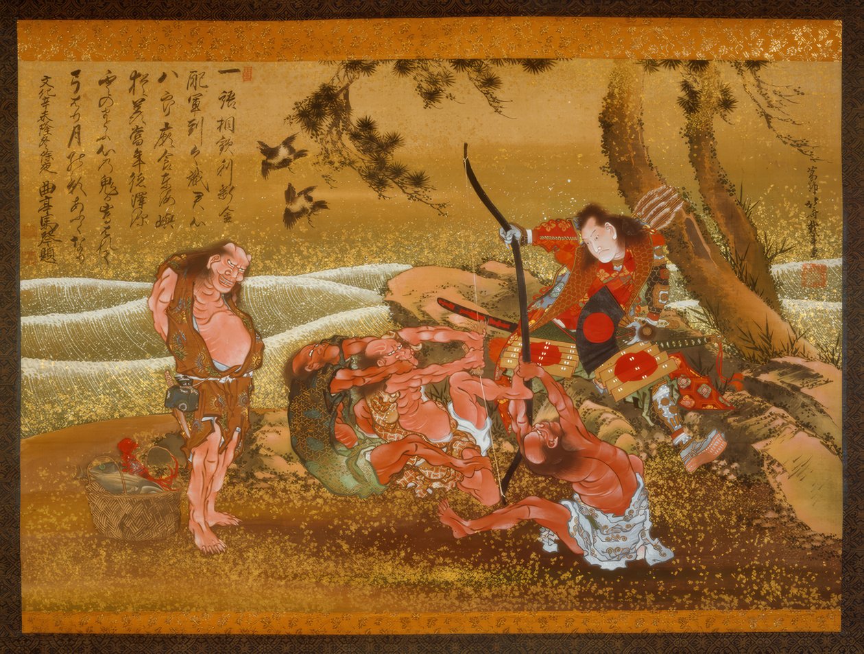 Tametomo i demony na Onigashima autorstwa Katsushika Hokusai