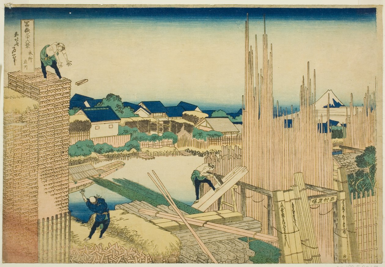 Tachikawa w Honjo (Honjo Tachikawa), z serii s ``Tierty Mr. x Views Of Mount Fuji (Fugaku Usajurokukei)