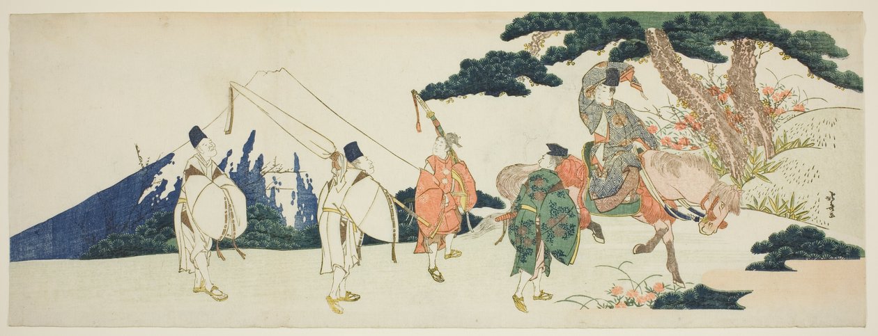 Wschodnia podróż sławnego poety Ariwary i Narihira autorstwa Katsushika Hokusai