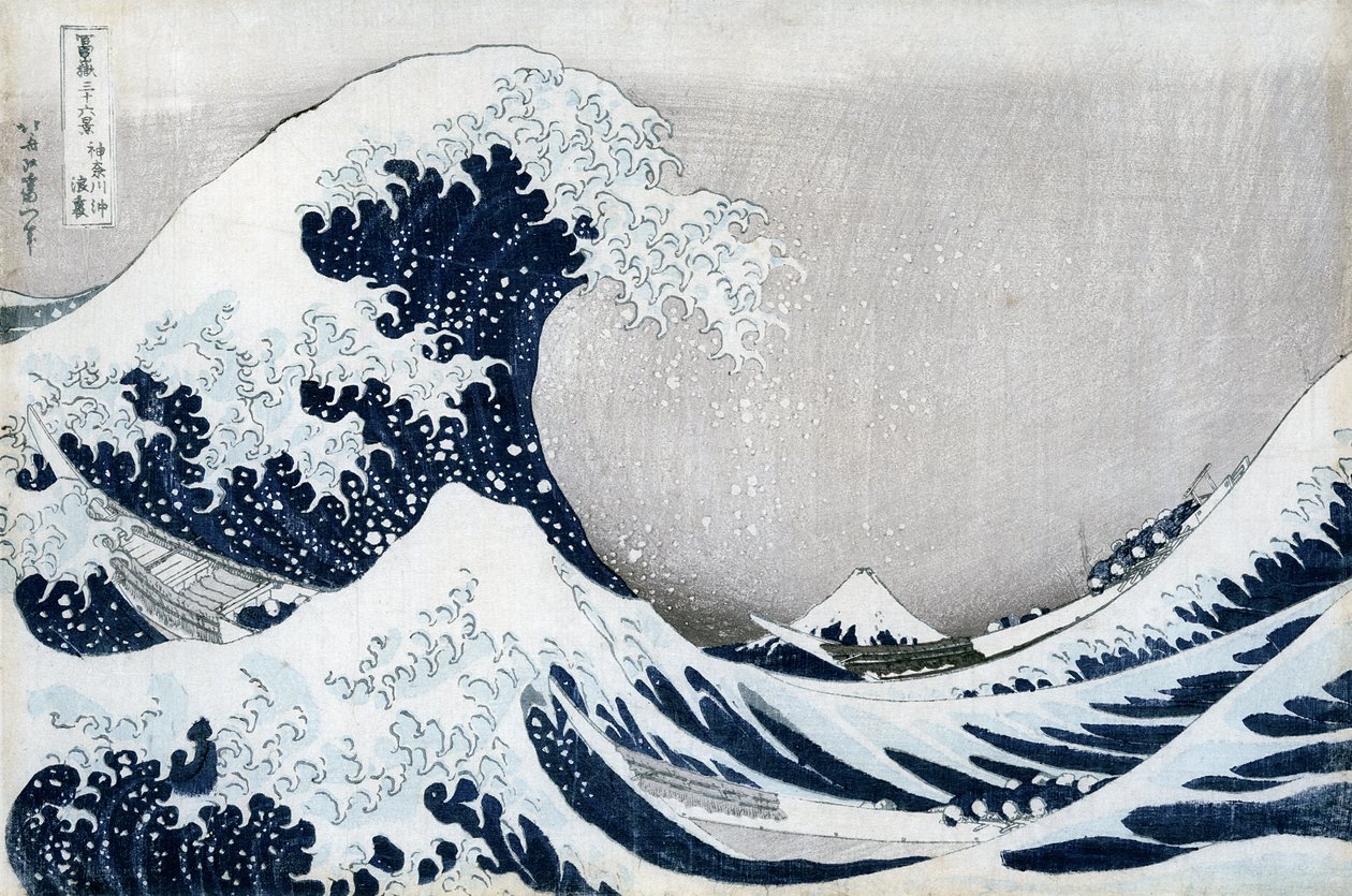 Wielka fala Kanagawy z cyklu „36 widoków góry Fuji” („Fugaku sanjuokkei”) (kolorowy drzeworyt) autorstwa Katsushika Hokusai