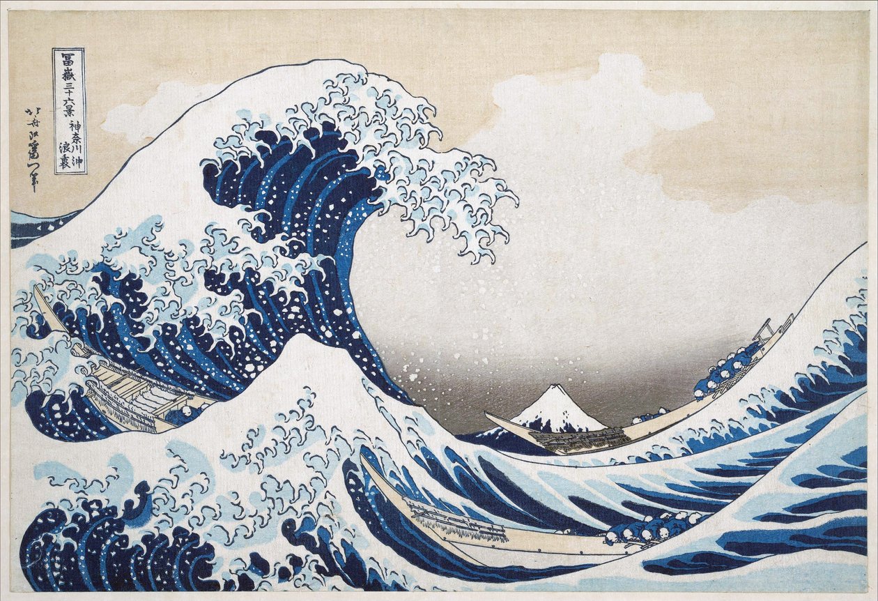 Wielka fala z Kanagawy z serii „36 widoków na górę Fuji”; 1831 (ręcznie barwiony drzeworyt) autorstwa Katsushika Hokusai