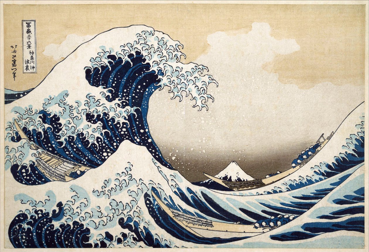 Wielka fala z Kanagawy z serii „36 widoków na górę Fuji”; 1831 (ręcznie barwiony drzeworyt) autorstwa Katsushika Hokusai