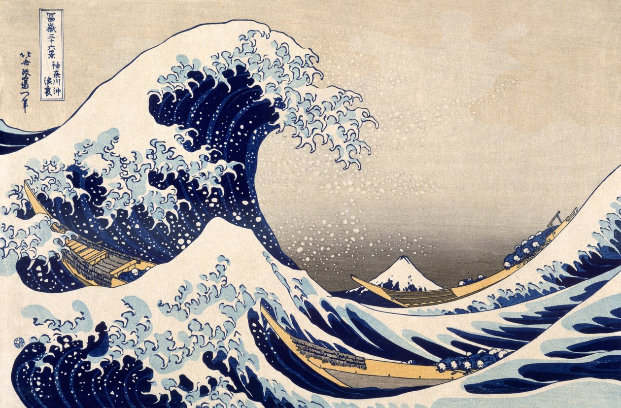 Wielka fala z Kanagawy z serii „36 widoków na górę Fuji”, 1831 (ręcznie kolorowany drzeworyt) autorstwa Katsushika Hokusai