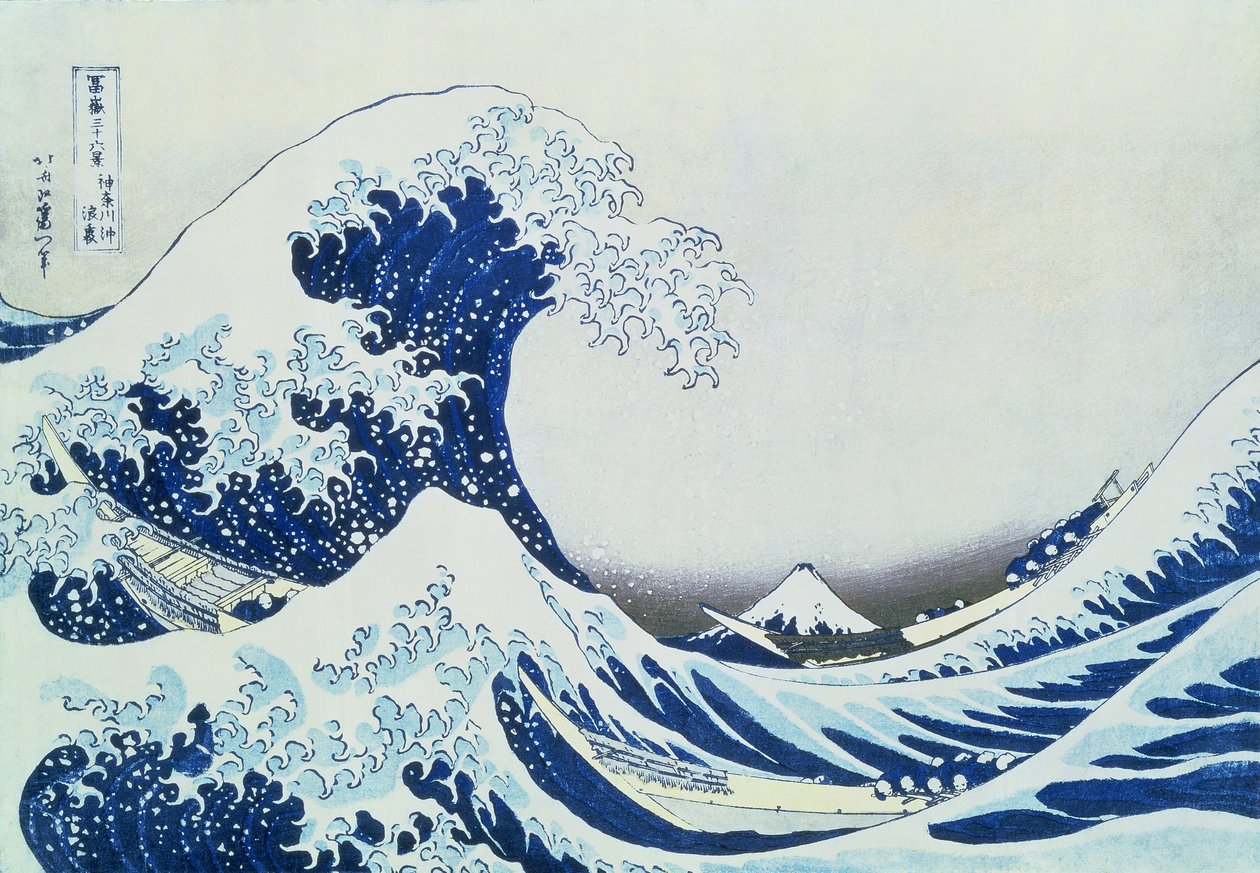 Wielka fala u Kanagawy z cyklu „36 widoków na górę Fuji” („Fugaku sanjuokkei”) pub. Nishimura Eijudo, 1831 (kolorowy drzeworyt) autorstwa Katsushika Hokusai