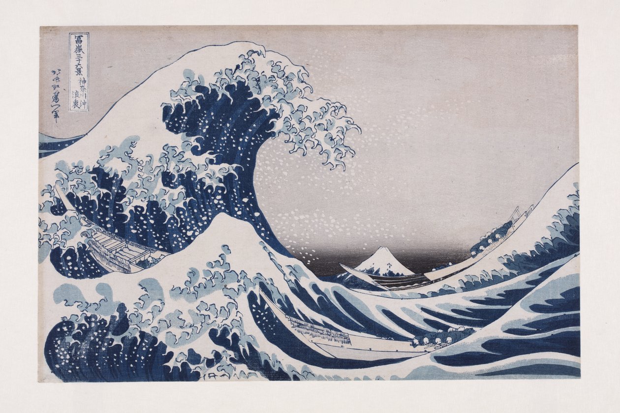 Kotlina głębinowej fali u wybrzeży Kanagawy (Kanagawa-oki nami ura) (kolorowy drzeworyt) autorstwa Katsushika Hokusai