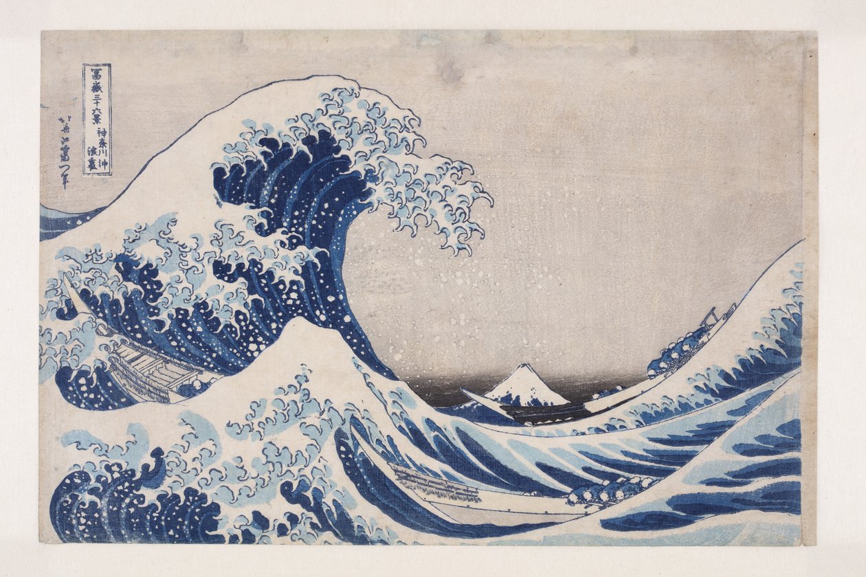 Kotlina głębinowej fali u wybrzeży Kanagawy (Kanagawa-oki nami ura) (kolorowy drzeworyt) autorstwa Katsushika Hokusai