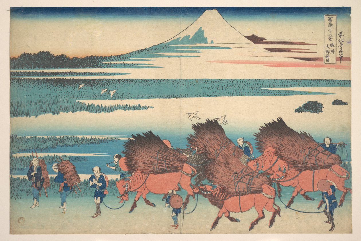 „Nowe pola w Ōno w prowincji Suruga” (Sunshū Ōno shinden), z cyklu „Trzydzieści sześć widoków góry Fuji” (Fugaku sanjūrokkei) autorstwa Katsushika Hokusai