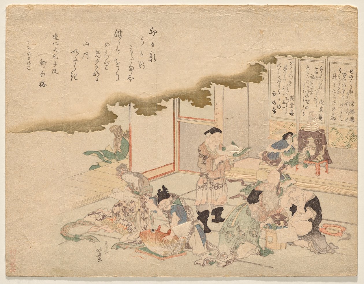 Siedmiu Bogów Szczęścia (shichifuku-jin) świętuje Nowy Rok autorstwa Katsushika Hokusai