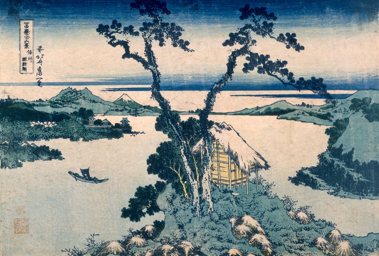 Jezioro Suna (kolorowy drzeworyt) autorstwa Katsushika Hokusai