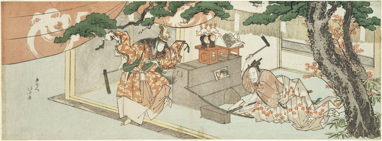 Miecznik Munechika i bóg Inari autorstwa Katsushika Hokusai