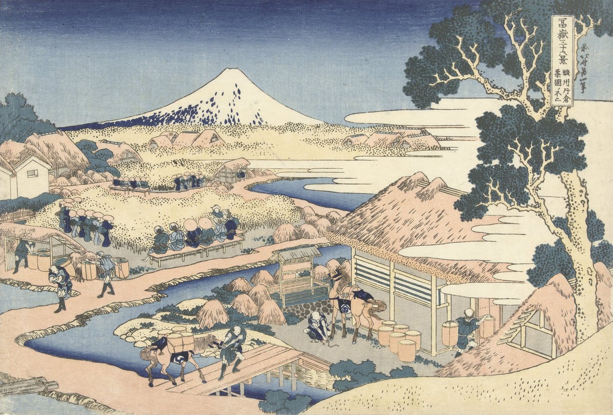 Plantacja herbaty Katakura w prowincji Suruga, ok. 1830 (odbitka drzeworytowa) autorstwa Katsushika Hokusai