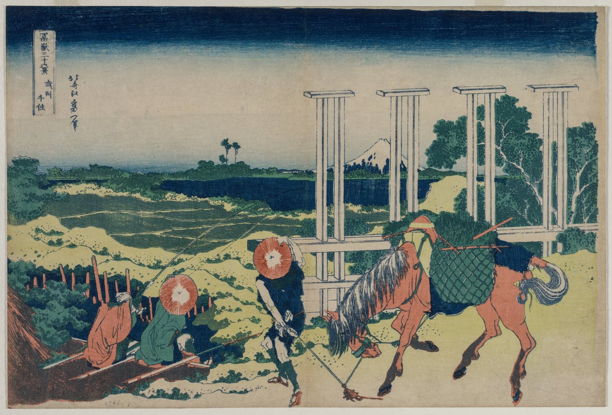 Jaz w Senju w prowincji Musashi (z cyklu Trzydzieści sześć widoków na górę Fuji) autorstwa Katsushika Hokusai